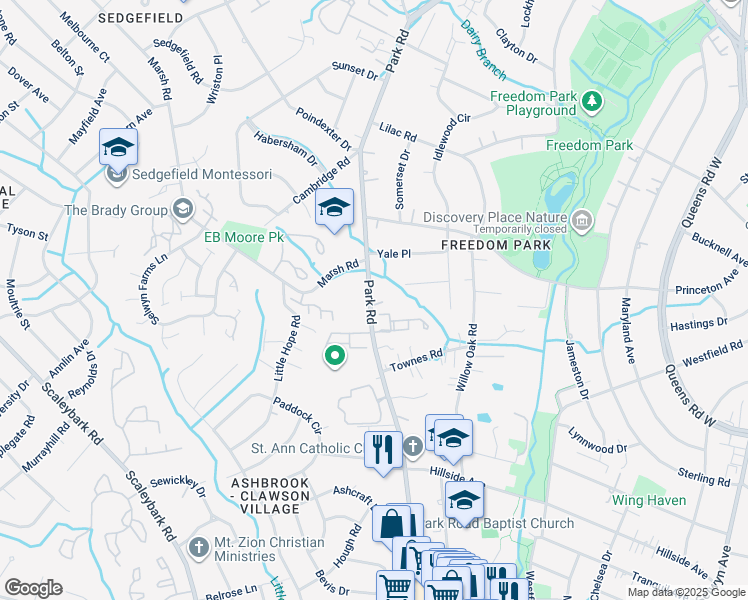 map of restaurants, bars, coffee shops, grocery stores, and more near in Charlotte