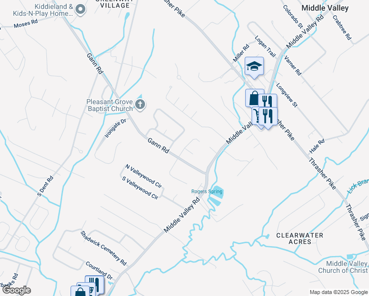 map of restaurants, bars, coffee shops, grocery stores, and more near 7757 Lenox Trace Drive in Middle Valley