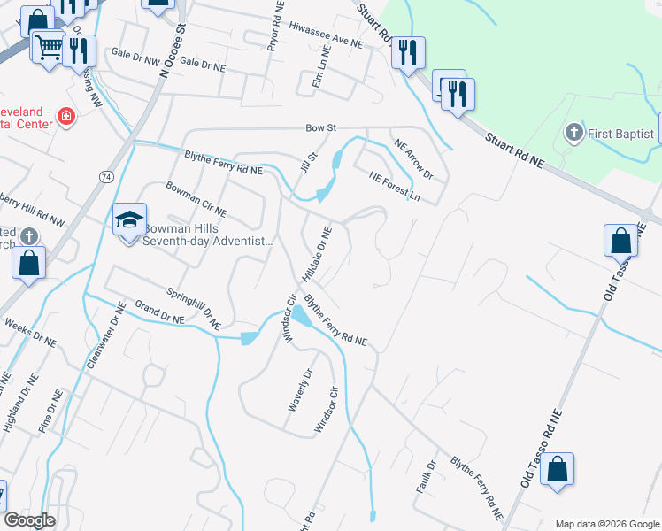 map of restaurants, bars, coffee shops, grocery stores, and more near 3716 Cliffside Drive Northeast in Cleveland