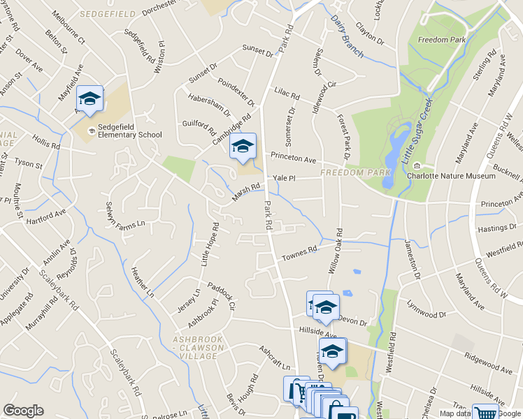 map of restaurants, bars, coffee shops, grocery stores, and more near 3234 Park Rd in Charlotte