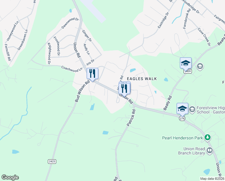 map of restaurants, bars, coffee shops, grocery stores, and more near 5210 Union Road in Gastonia
