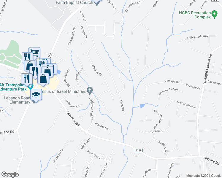 map of restaurants, bars, coffee shops, grocery stores, and more near 9929 Markus Drive in Mint Hill