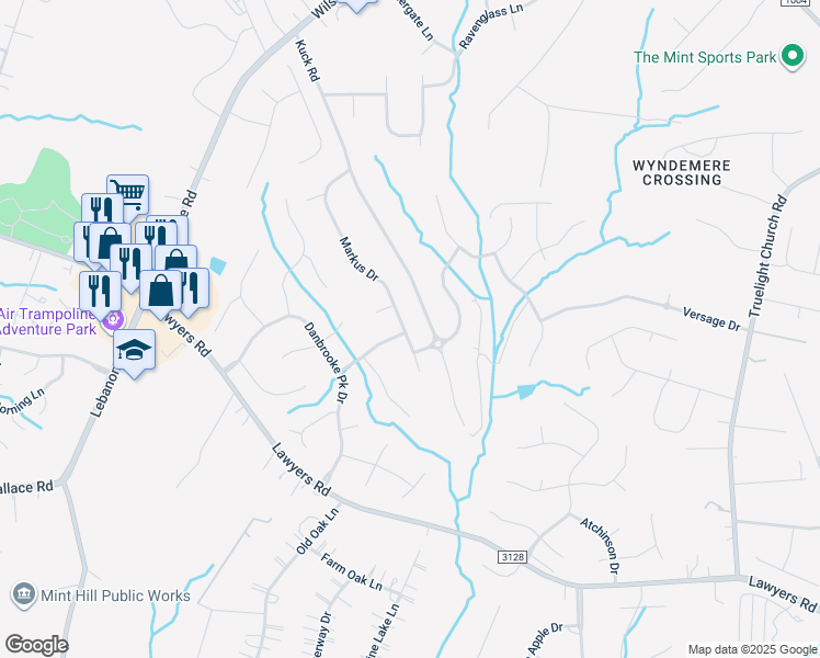 map of restaurants, bars, coffee shops, grocery stores, and more near 9929 Markus Drive in Mint Hill