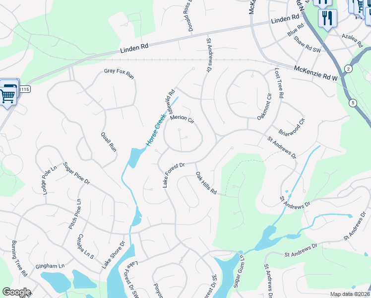 map of restaurants, bars, coffee shops, grocery stores, and more near 105 Lake Forest Drive in Pinehurst