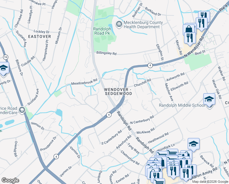 map of restaurants, bars, coffee shops, grocery stores, and more near in Charlotte