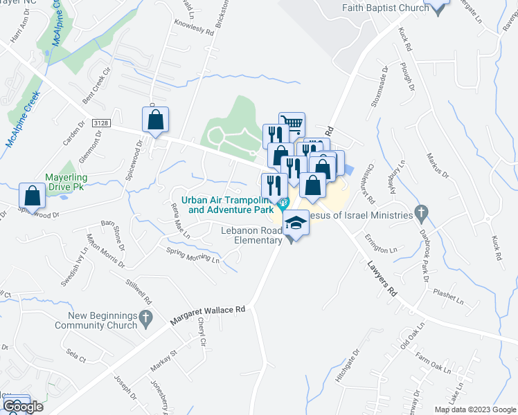 map of restaurants, bars, coffee shops, grocery stores, and more near 9129 Chesham Drive in Charlotte