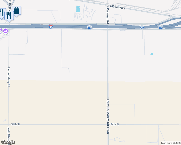 map of restaurants, bars, coffee shops, grocery stores, and more near 2600 South Pullman Road in Amarillo