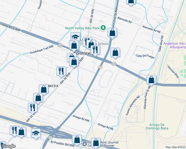 map of restaurants, bars, coffee shops, grocery stores, and more near 9303 Vista Clara Loop Northwest in Albuquerque