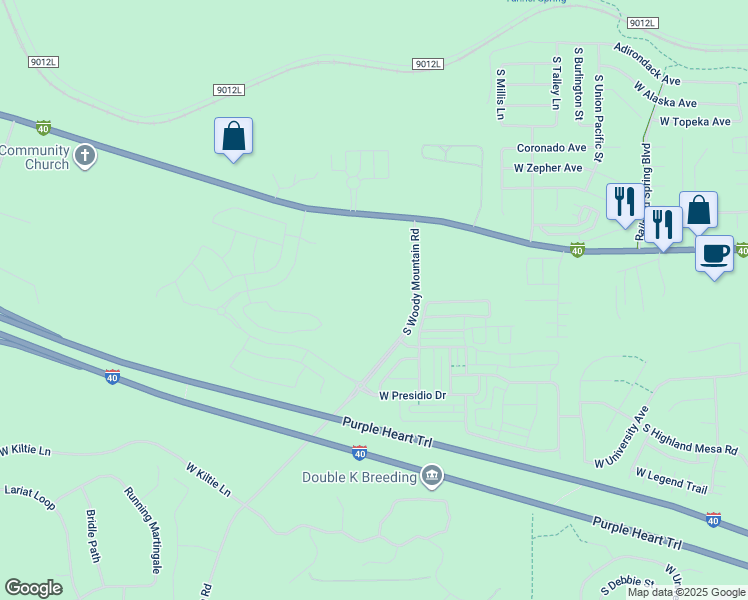 map of restaurants, bars, coffee shops, grocery stores, and more near 2701 South Woody Mountain Road in Flagstaff
