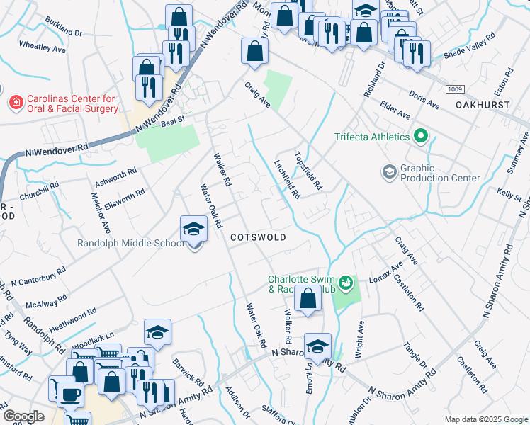 map of restaurants, bars, coffee shops, grocery stores, and more near in Charlotte