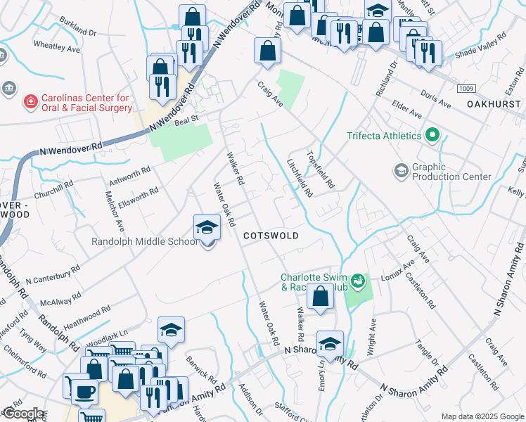 map of restaurants, bars, coffee shops, grocery stores, and more near 4336 Walker Road in Charlotte