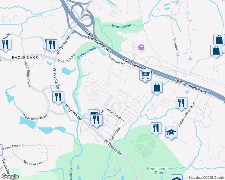 map of restaurants, bars, coffee shops, grocery stores, and more near 4321 Millennium Avenue in Charlotte