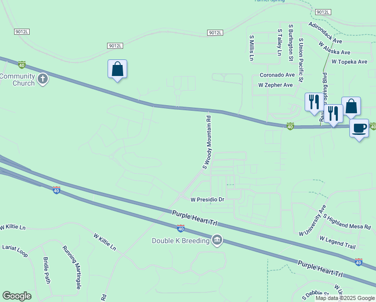 map of restaurants, bars, coffee shops, grocery stores, and more near 2701 South Woody Mountain Road in Flagstaff
