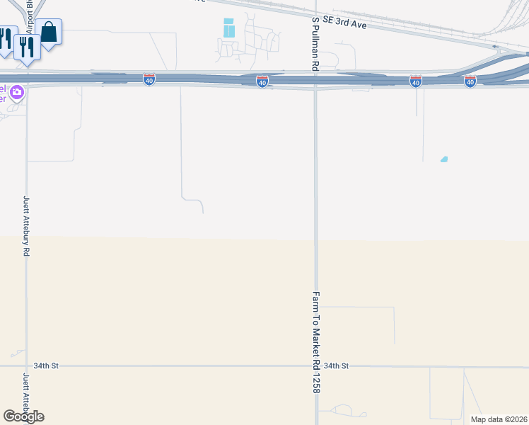 map of restaurants, bars, coffee shops, grocery stores, and more near 2600 South Pullman Road in Amarillo