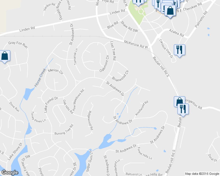 map of restaurants, bars, coffee shops, grocery stores, and more near 395 Saint Andrews Drive in Pinehurst
