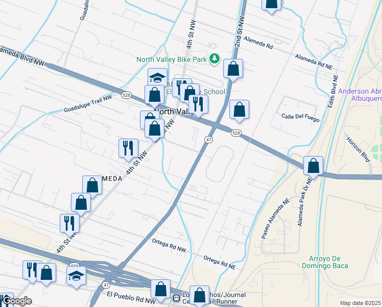 map of restaurants, bars, coffee shops, grocery stores, and more near 9303 Vista Clara Loop Northwest in Albuquerque