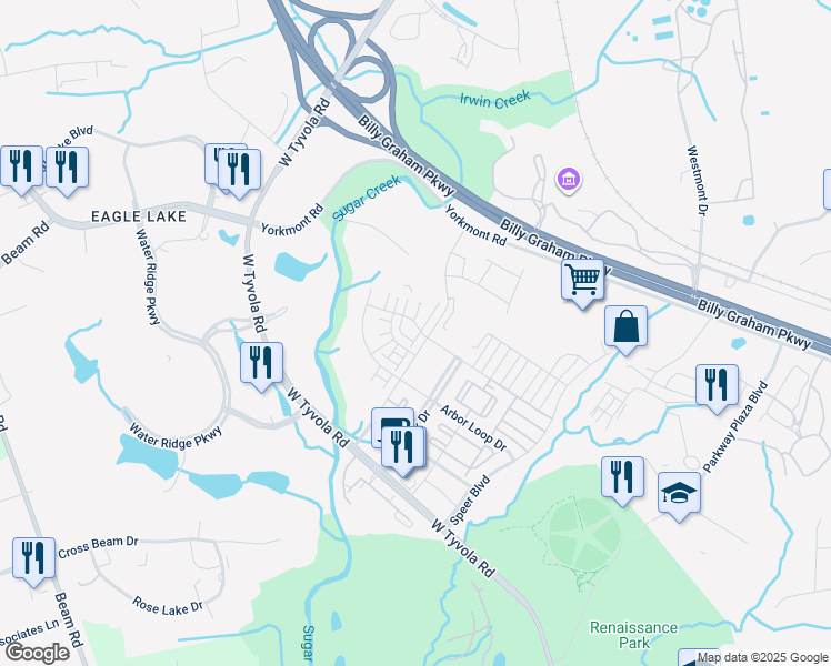 map of restaurants, bars, coffee shops, grocery stores, and more near 198 Hive Drive in Charlotte