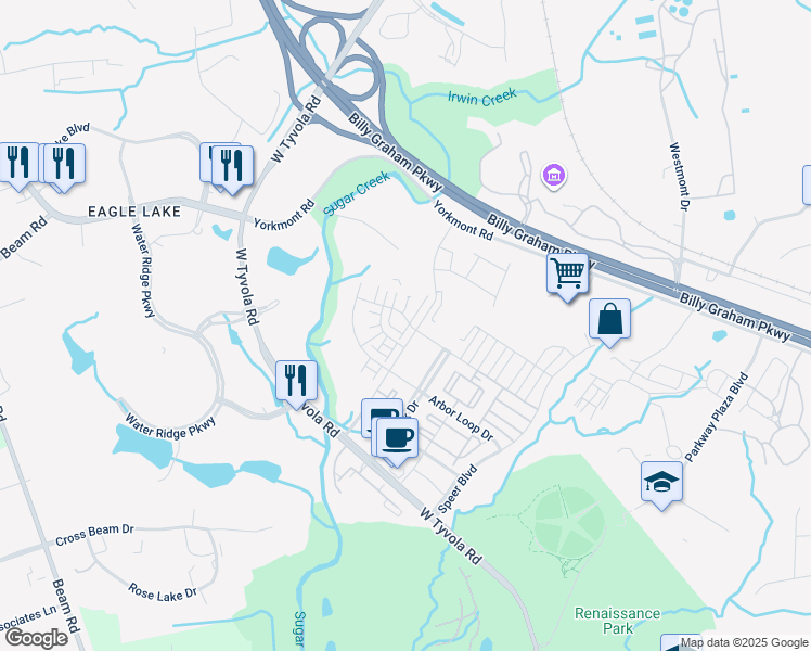 map of restaurants, bars, coffee shops, grocery stores, and more near 198 Hive Drive in Charlotte