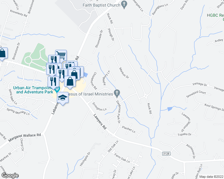 map of restaurants, bars, coffee shops, grocery stores, and more near 6343 Danbrook Park Drive in Charlotte