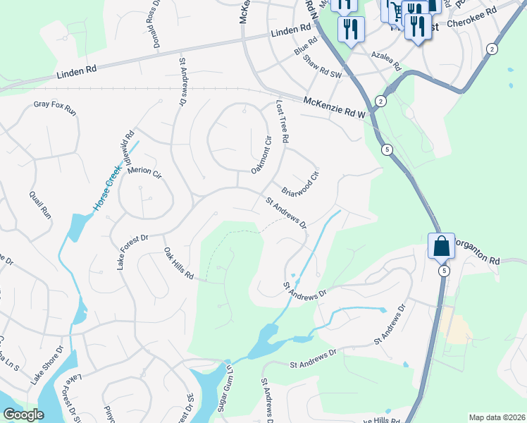 map of restaurants, bars, coffee shops, grocery stores, and more near 345 Saint Andrews Drive in Pinehurst