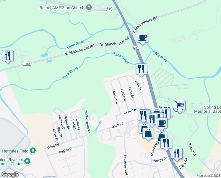 map of restaurants, bars, coffee shops, grocery stores, and more near 1427 Milton Street in Spring Lake