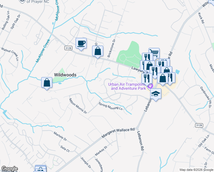 map of restaurants, bars, coffee shops, grocery stores, and more near 7424 Rena Mae Lane in Charlotte