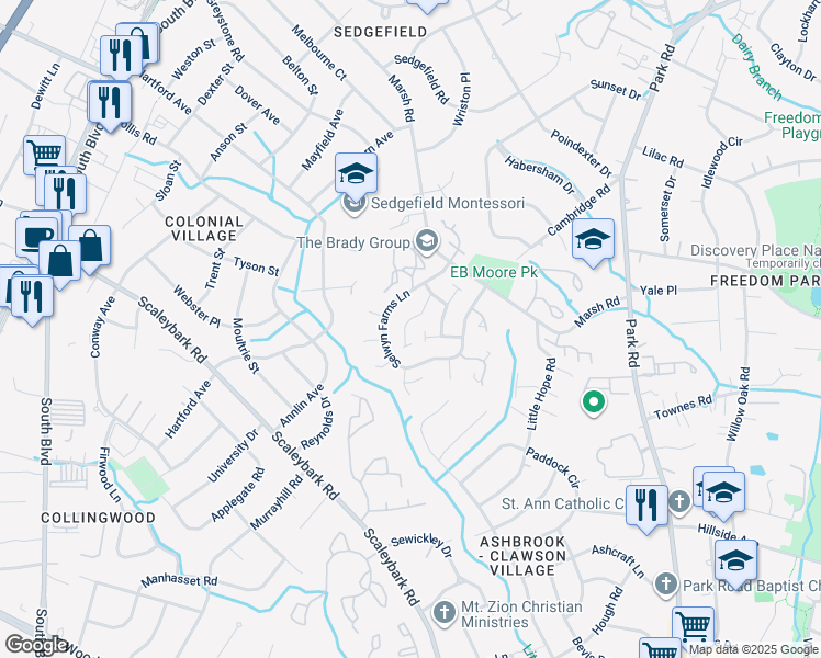 map of restaurants, bars, coffee shops, grocery stores, and more near in Charlotte