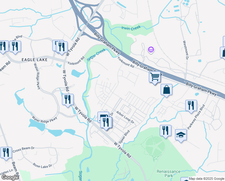 map of restaurants, bars, coffee shops, grocery stores, and more near 198 Hive Drive in Charlotte