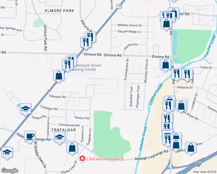 map of restaurants, bars, coffee shops, grocery stores, and more near 6528 Wimble Road in Memphis
