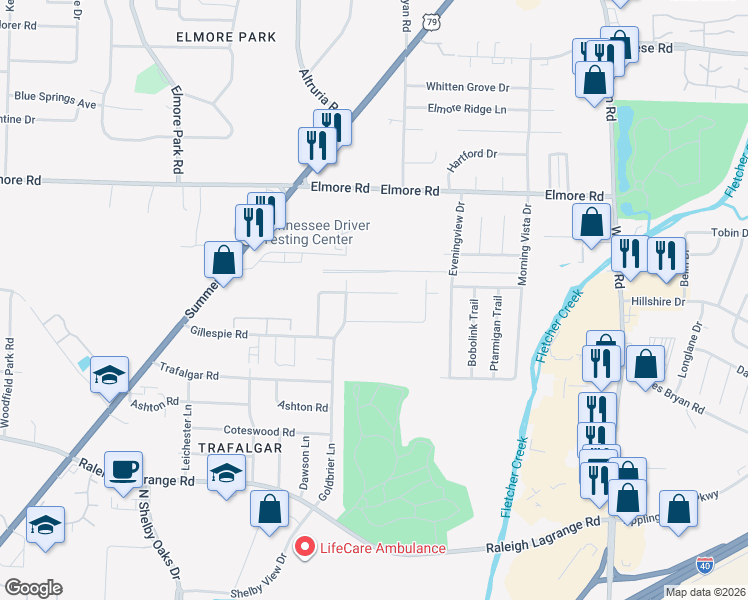 map of restaurants, bars, coffee shops, grocery stores, and more near 6480 Wimble Road in Memphis
