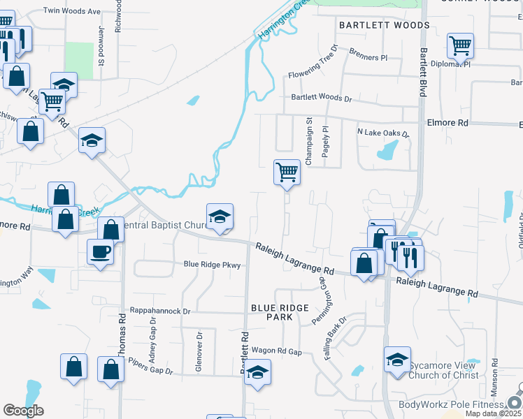map of restaurants, bars, coffee shops, grocery stores, and more near 5535 Ginners Drive in Memphis