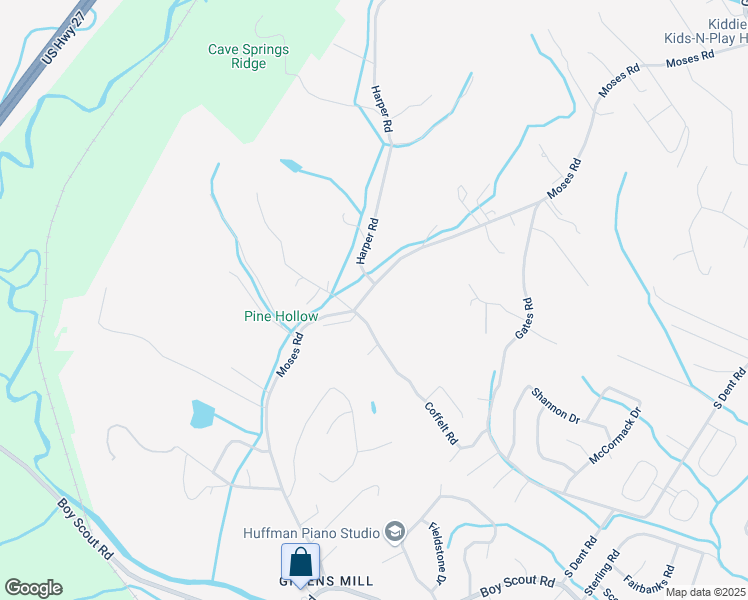 map of restaurants, bars, coffee shops, grocery stores, and more near 7402 Moses Road in Middle Valley