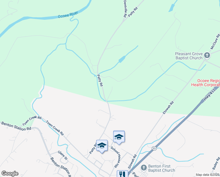 map of restaurants, bars, coffee shops, grocery stores, and more near 374 Patty Road in Benton