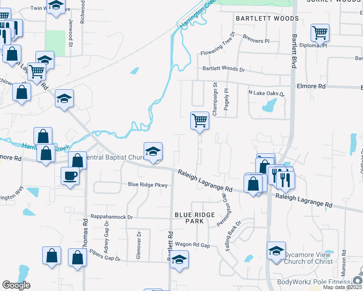 map of restaurants, bars, coffee shops, grocery stores, and more near 5535 Ginners Drive in Memphis