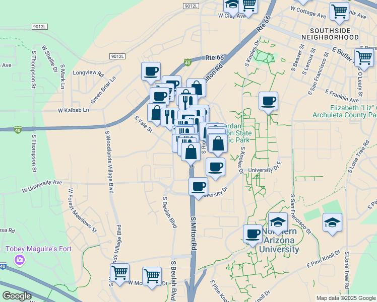 map of restaurants, bars, coffee shops, grocery stores, and more near 1403 South Milton Road in Flagstaff