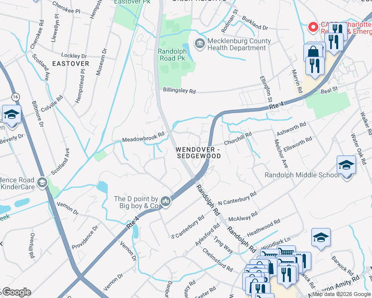 map of restaurants, bars, coffee shops, grocery stores, and more near in Charlotte
