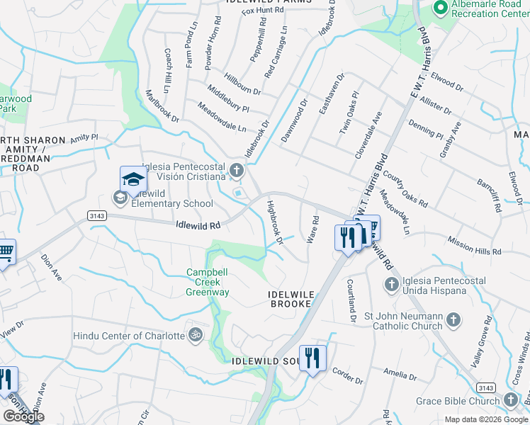 map of restaurants, bars, coffee shops, grocery stores, and more near in Charlotte
