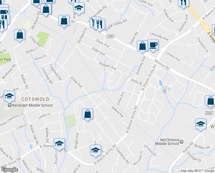 map of restaurants, bars, coffee shops, grocery stores, and more near 1508 Sylvia Court in Charlotte