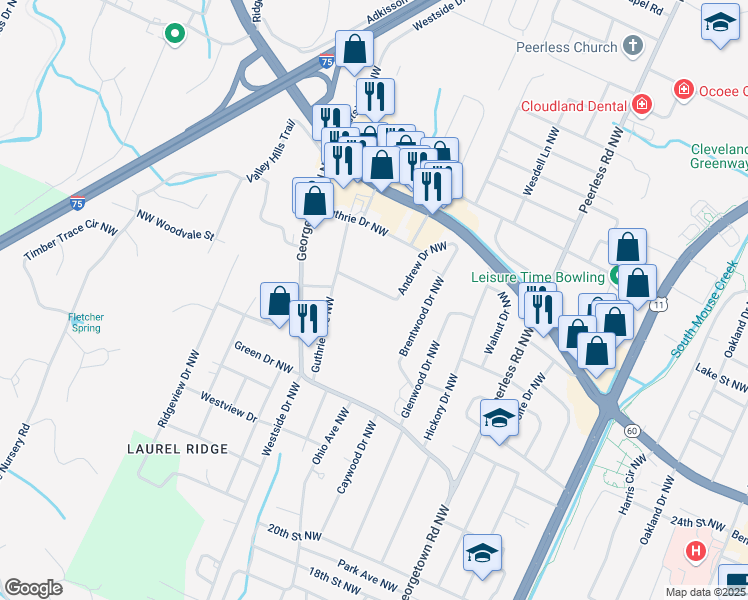 map of restaurants, bars, coffee shops, grocery stores, and more near 1400-1440 Frederick St NW in Cleveland