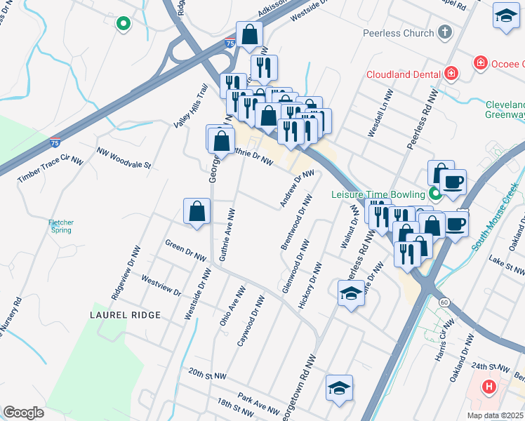 map of restaurants, bars, coffee shops, grocery stores, and more near 1400-1440 Frederick St NW in Cleveland