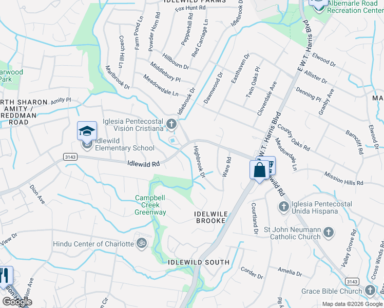 map of restaurants, bars, coffee shops, grocery stores, and more near in Charlotte
