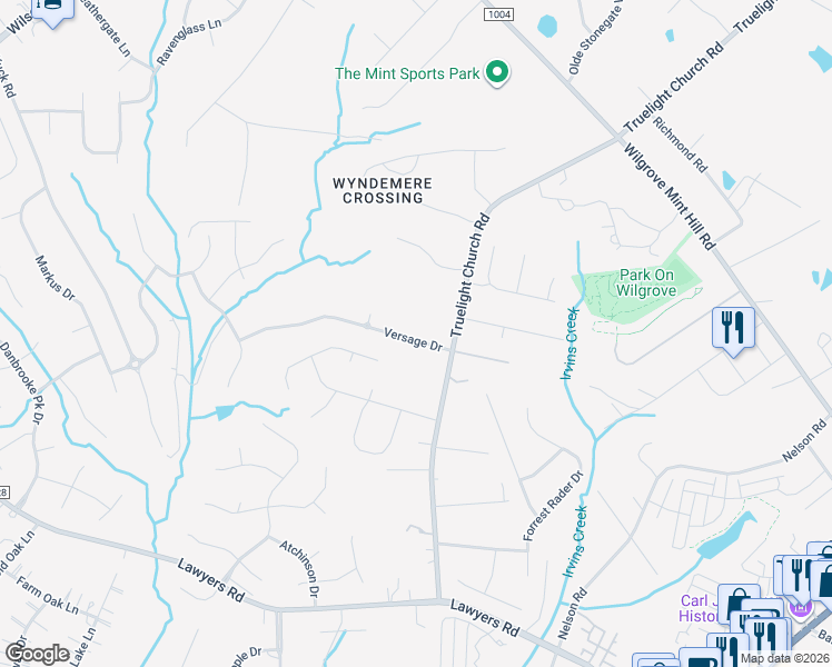 map of restaurants, bars, coffee shops, grocery stores, and more near 5538 Versage Drive in Mint Hill