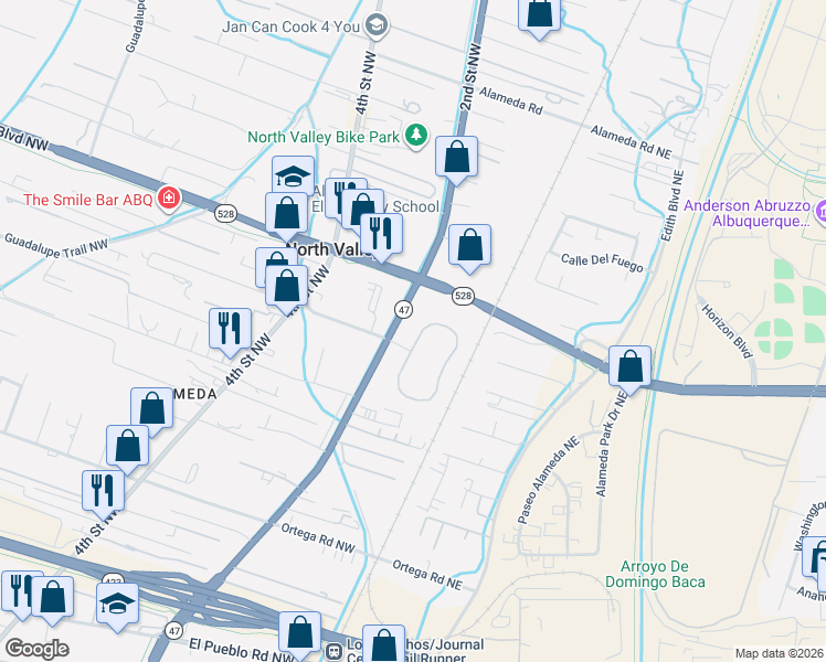 map of restaurants, bars, coffee shops, grocery stores, and more near 9363 Vista Clara Loop Northwest in Albuquerque