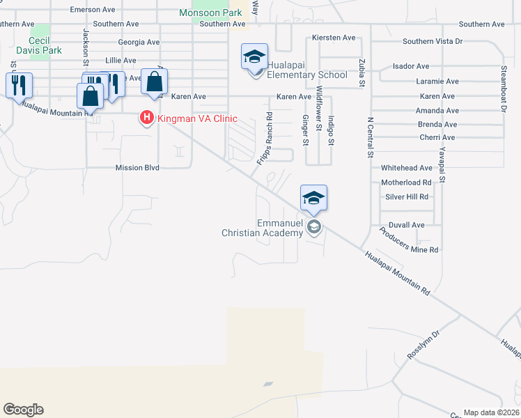 map of restaurants, bars, coffee shops, grocery stores, and more near 2159-2165 Ranch Rd in Kingman