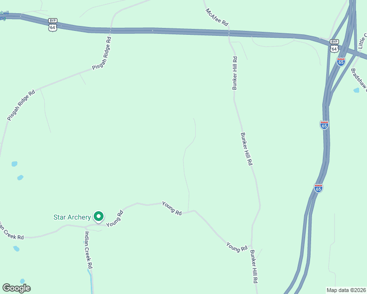 map of restaurants, bars, coffee shops, grocery stores, and more near 205 Young Road in Pulaski