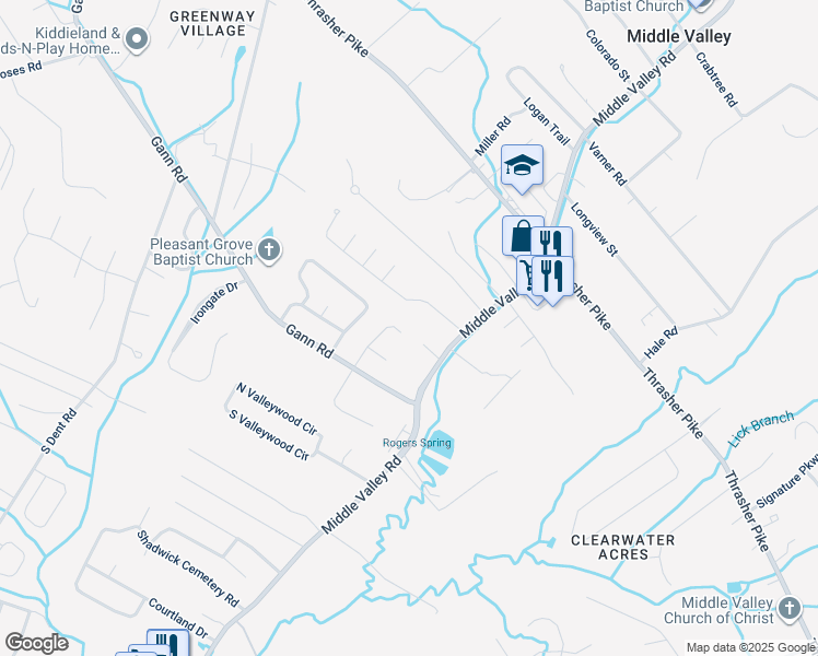 map of restaurants, bars, coffee shops, grocery stores, and more near 7757 Lenox Trace Drive in Middle Valley