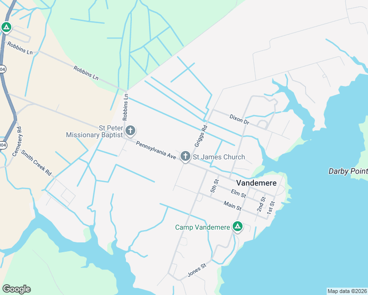 map of restaurants, bars, coffee shops, grocery stores, and more near 81 Griggs Road in Vandemere