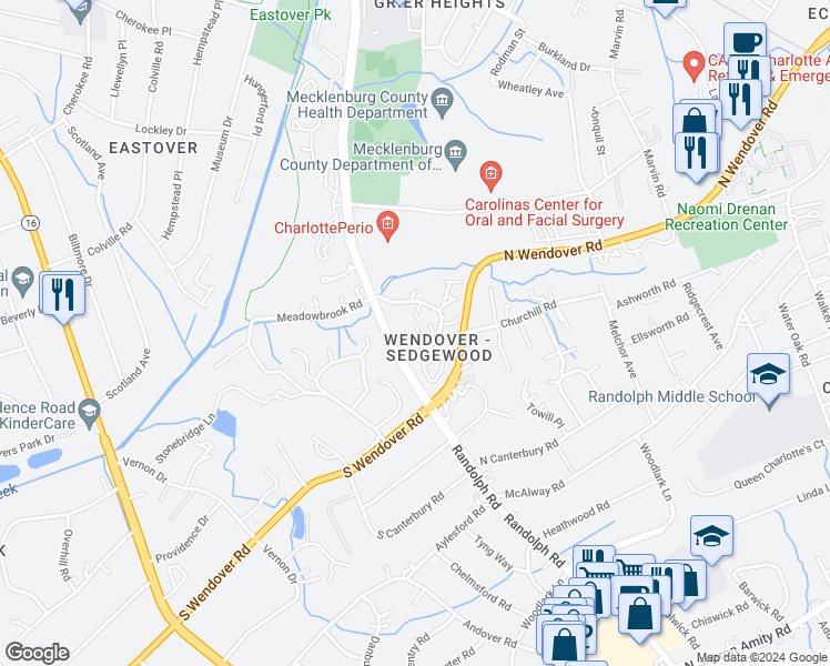 map of restaurants, bars, coffee shops, grocery stores, and more near in Charlotte