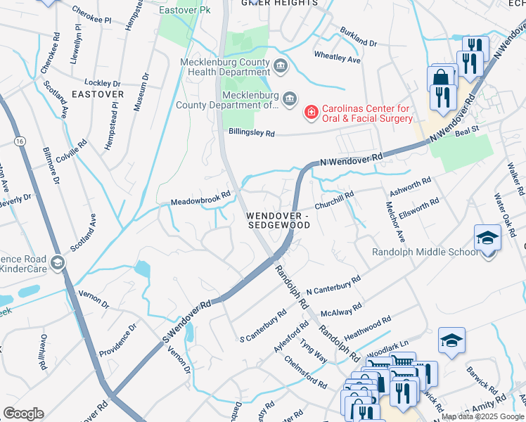 map of restaurants, bars, coffee shops, grocery stores, and more near in Charlotte