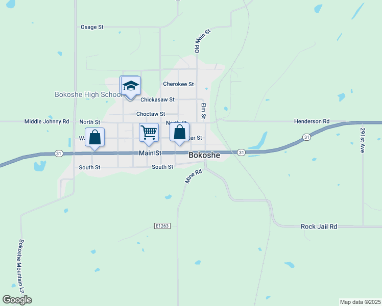 map of restaurants, bars, coffee shops, grocery stores, and more near in Bokoshe